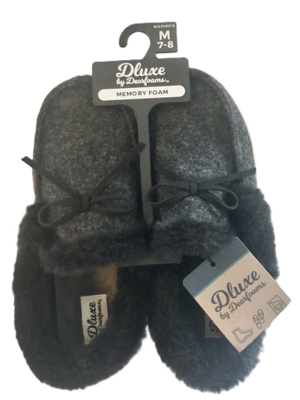 dluxe by Dearfoams Alma Moccasin Slippers 7- 8 Medium - Charcoal Gray